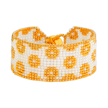 Brazalete Telar Dorado Medio Rondanas Perla